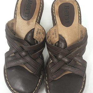 Born Women's Millia Sandal Size 6 Wedge Heel Brown Woven Leather Slip On Shoes